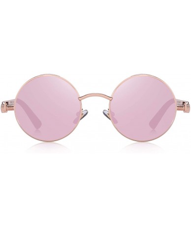 Goggle Gothic Steampunk Sunglasses for Women Men Round Lens Metal Frame S567 - Pink Mirror - CF17XE70S8O $25.65