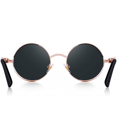 Goggle Gothic Steampunk Sunglasses for Women Men Round Lens Metal Frame S567 - Pink Mirror - CF17XE70S8O $25.65