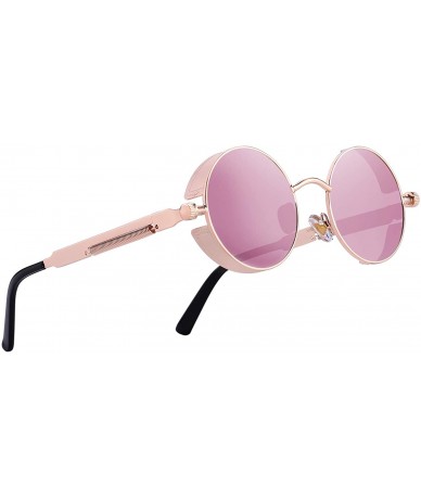 Goggle Gothic Steampunk Sunglasses for Women Men Round Lens Metal Frame S567 - Pink Mirror - CF17XE70S8O $25.65