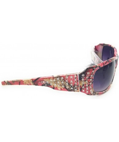 Rectangular Camo Camouflage Western Ladies Rhinestone Sunglasses - Dark Pink - CP1882SNT7Z $26.57