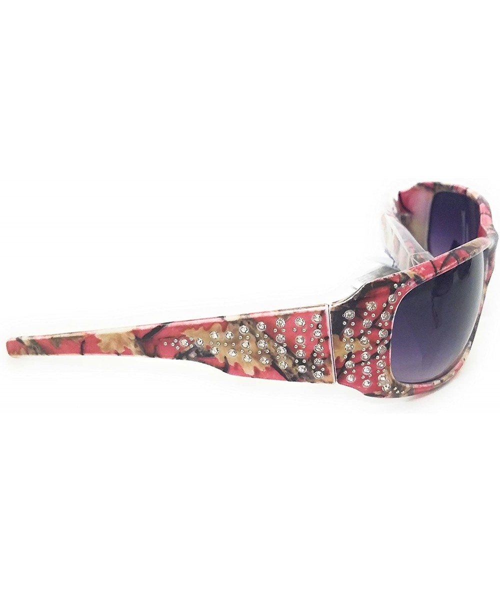 Rectangular Camo Camouflage Western Ladies Rhinestone Sunglasses - Dark Pink - CP1882SNT7Z $26.57