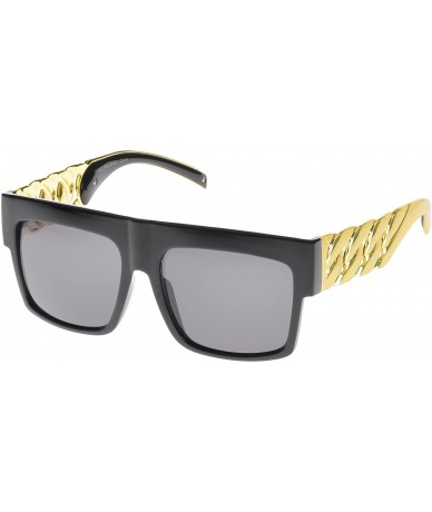 Oversized Big Oversized Flat Top Retro Hip Hop Thick Chain Frame Sunglasses - Black-gold - CE17WXOWLL6 $19.80