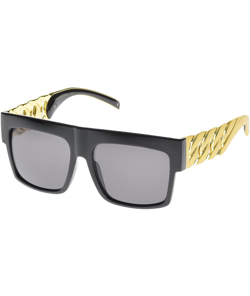 Oversized Big Oversized Flat Top Retro Hip Hop Thick Chain Frame Sunglasses - Black-gold - CE17WXOWLL6 $19.80