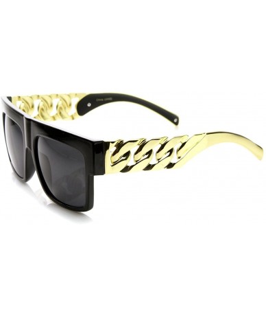 Oversized Big Oversized Flat Top Retro Hip Hop Thick Chain Frame Sunglasses - Black-gold - CE17WXOWLL6 $19.80