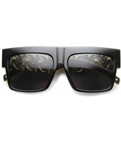 Oversized Big Oversized Flat Top Retro Hip Hop Thick Chain Frame Sunglasses - Black-gold - CE17WXOWLL6 $19.80