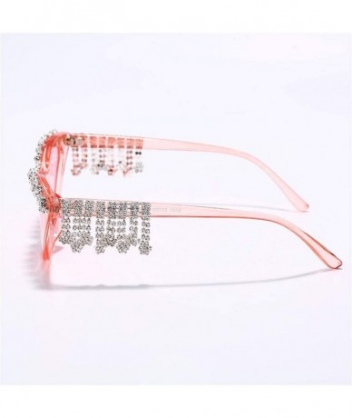 Oversized Vintage Sexy Red Women Tassel Diamond Sunglasses Luxury Designer Fashion Black Cat Eye Rhinestone Glasses - C7198EZ...