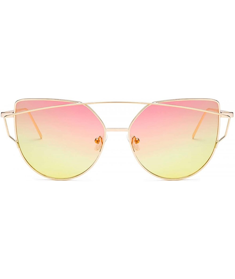 Oversized Sunglasses for Women - Cat Eye Mirrored/Transparent Flat Lenses Metal Frame Sunglasses UV400 - CU18EILIE5N $19.40