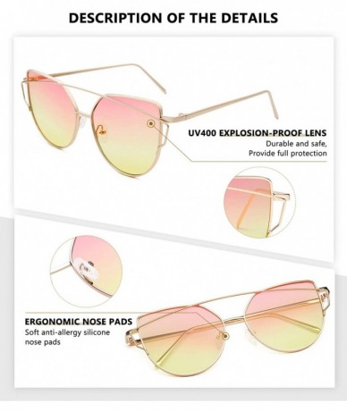 Oversized Sunglasses for Women - Cat Eye Mirrored/Transparent Flat Lenses Metal Frame Sunglasses UV400 - CU18EILIE5N $19.40