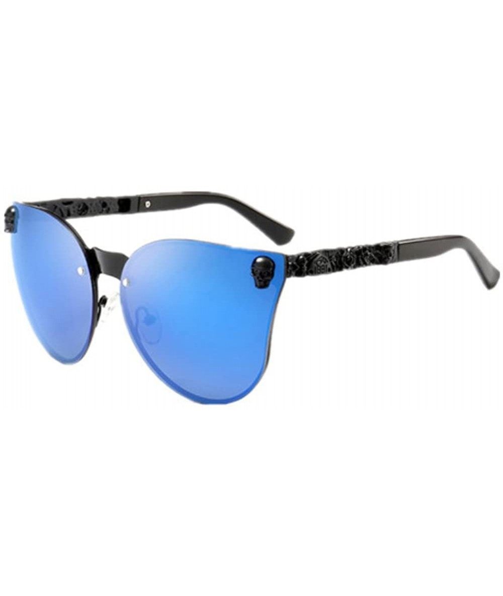 Rimless Women Skull Frame Metal Sunglass Men Fashion UV400 Mirror Glasses Eyewear - Black F Blue Lens - CY182Z4M9CL $19.89