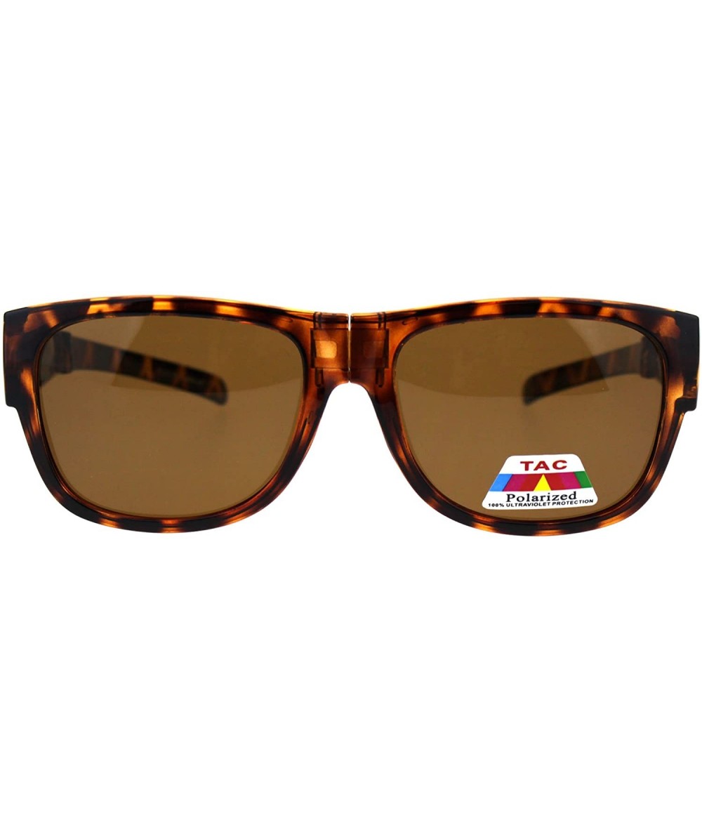 Rectangular Mens Polarized Folding Compact Fit Over Rectangular 52mm Plastic Sunglasses - Tortoise Brown - CU18G7AL389 $23.27