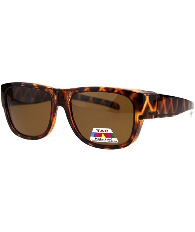 Rectangular Mens Polarized Folding Compact Fit Over Rectangular 52mm Plastic Sunglasses - Tortoise Brown - CU18G7AL389 $23.27