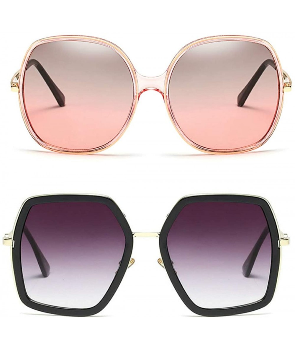 Oversized Oversized Geometric Sunglasses for Women Fashion Chic Square Aviator Frame - Black+pink - CV18IZSM9L0 $39.16