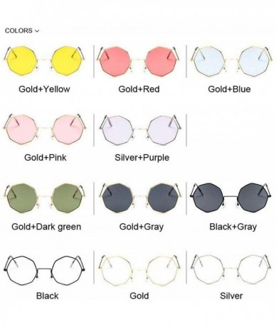 Goggle Fashion Unisex Polygon Sunglasses Women Classic Sea Gradient Shades Sun Glasses Small Square Alloy Mirror - Gold - CK1...