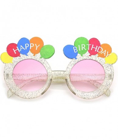 Round Novelty Translucent Glitter Balloons Round Lens Happy Birthday Glasses 45mm - Clear / Pink - C0183MUW3I8 $19.21