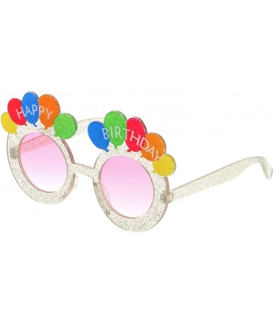 Round Novelty Translucent Glitter Balloons Round Lens Happy Birthday Glasses 45mm - Clear / Pink - C0183MUW3I8 $19.21