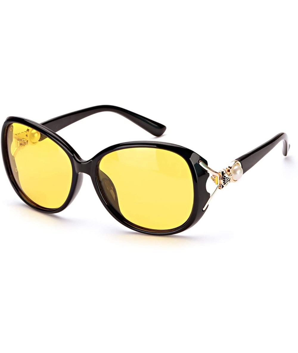 Oval Oversized Glasses Anti Glare Nighttime - Black Frame/ Yellow Lens Oversized Night-vision Glasses (Style 7) - CP196UCLU56...