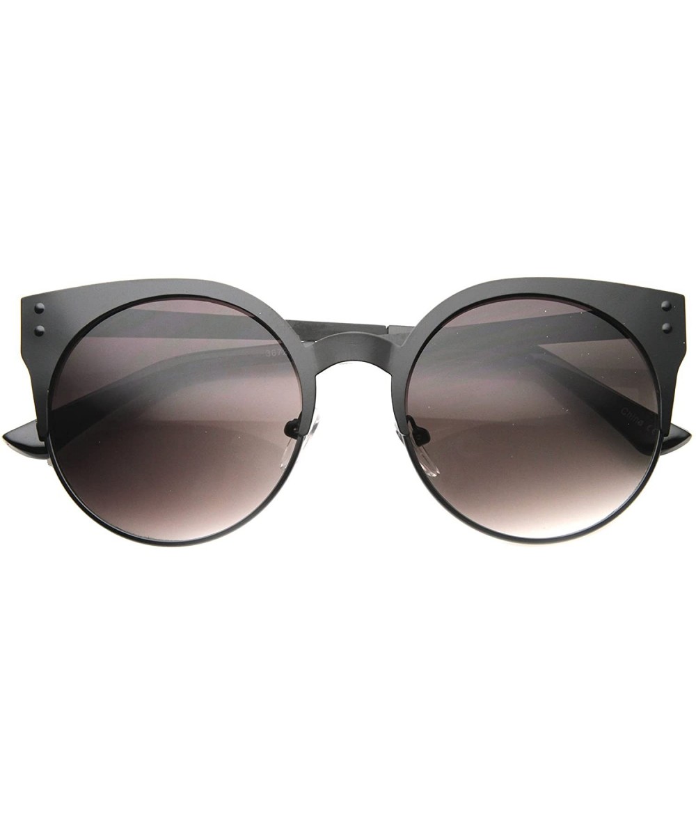 Round Women's Metal Half Frame Round Cat Eye Sunglasses 50mm - Black / Lavender - CX124SH5WZZ $18.26