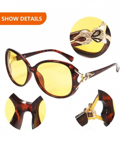 Oversized Womens Polarized HD Night Vision Sunglasses Stylish Night Driving Glasses Anti-glare Eyewear - Leopard - CD18NN0GZ9...