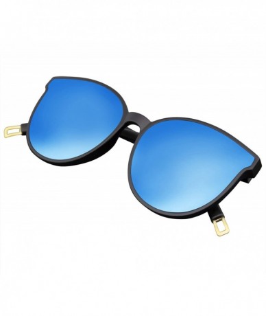 Round Mens Womens Retro Modern Horned Rim Mirrored Flat Infinity Lens Sunglasses - CL18TGAZYGO $20.07