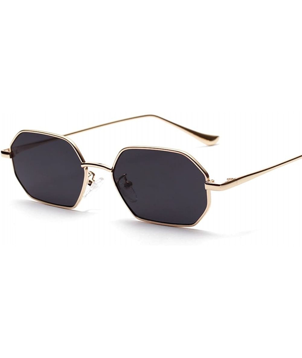 Rectangular Rectangle Sunglasses for Women Metal Frame Red Polygon Small Sun Glasses Men - Gold With Black - C018GSSU3RA $18.52