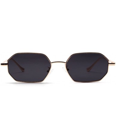 Rectangular Rectangle Sunglasses for Women Metal Frame Red Polygon Small Sun Glasses Men - Gold With Black - C018GSSU3RA $18.52