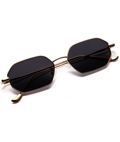 Rectangular Rectangle Sunglasses for Women Metal Frame Red Polygon Small Sun Glasses Men - Gold With Black - C018GSSU3RA $18.52