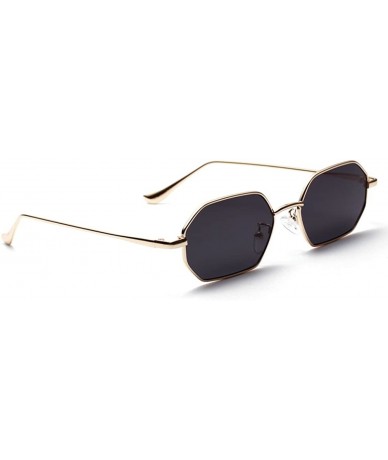 Rectangular Rectangle Sunglasses for Women Metal Frame Red Polygon Small Sun Glasses Men - Gold With Black - C018GSSU3RA $18.52