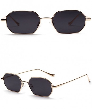 Rectangular Rectangle Sunglasses for Women Metal Frame Red Polygon Small Sun Glasses Men - Gold With Black - C018GSSU3RA $18.52