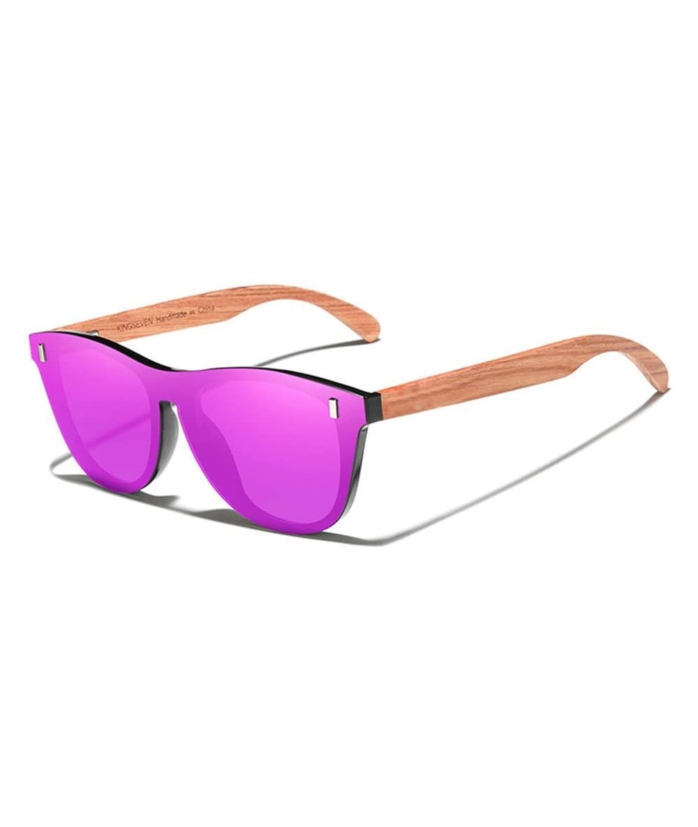 Oval Wood Sunglasses Vintage Polarized Men's Natural Wooden Eyewear Accessories - Purple Bubinga Wood - CM194OW8RUR $61.20