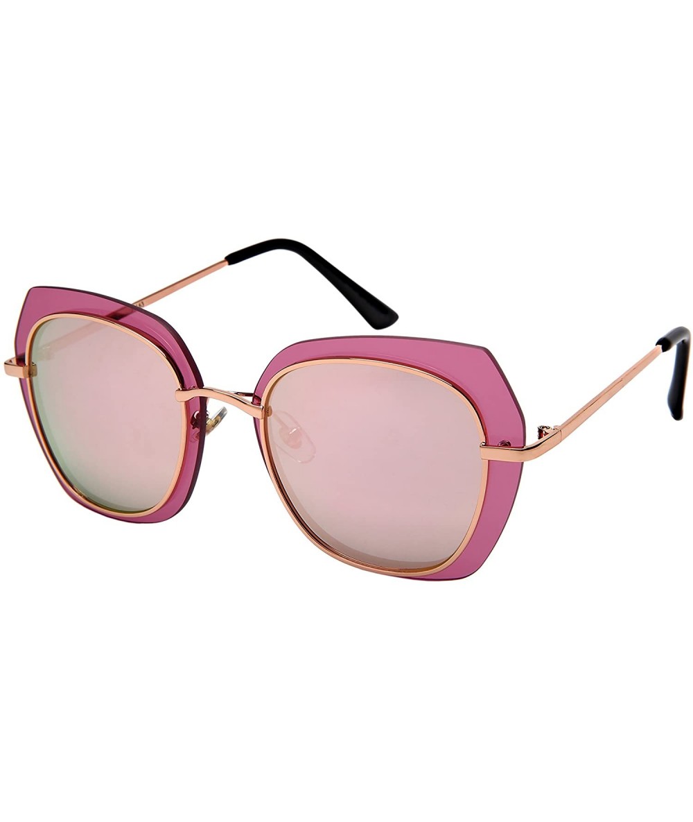 Shield Modern irregular Shaped Sunglasses Full Mirrored Lens M3163-FLRV - Gold Frame/Pink Mirrored Lens - C6187IXNZIT $19.40