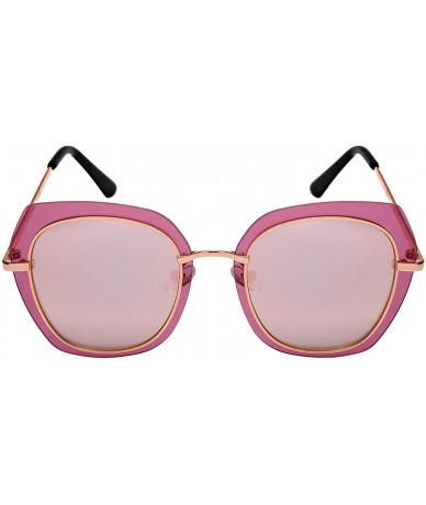 Shield Modern irregular Shaped Sunglasses Full Mirrored Lens M3163-FLRV - Gold Frame/Pink Mirrored Lens - C6187IXNZIT $19.40