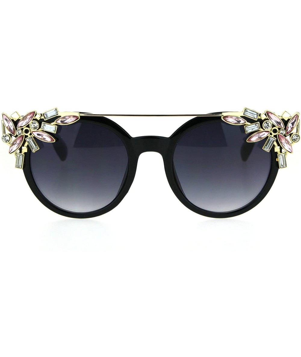 Butterfly Fancy Rhinestones Fashion Womens Sunglasses Bling Metal Top UV 400 - Black Gold Pink - C1186RNGLOA $23.08