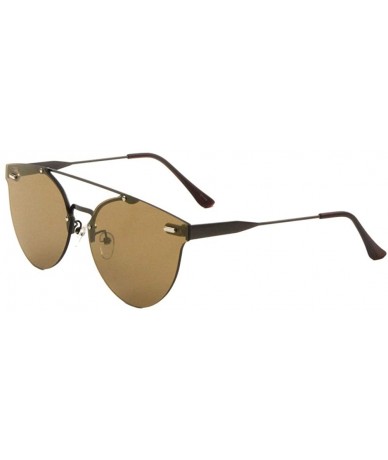 Round Color Mirror Flat Stud Lens Rimless Round Cat Eye Sunglasses - Brown - C119089OAND $25.61