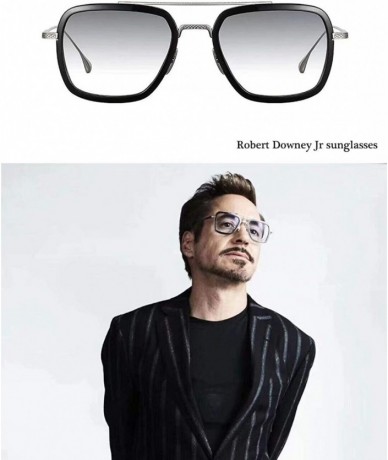 Aviator Polarized Retro Square Sunglasses Metal Frame for Men Women Sunglasses Downey Iron Man Tony Stark - Grey - C018WAG2YY...