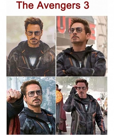 Aviator Polarized Retro Square Sunglasses Metal Frame for Men Women Sunglasses Downey Iron Man Tony Stark - Grey - C018WAG2YY...