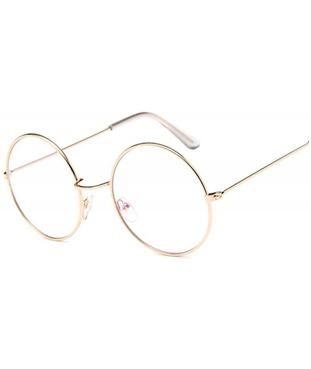 Round Fashion Round Vintage Glasses Frame Women Lunette Metal Clear Lens Optical Transparent Female Mirror Plain - Gold - CD1...