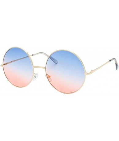 Round Urban Fashion Thin Frame Candy Lens Round Sunglasses - Blue Pink - C618YXZTRU2 $18.74