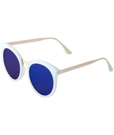 Wayfarer Womens Round Sunglasses Metal Temple Flat Lens (WHITE + BLUE - 54mm) - C117YG0XT3C $17.78