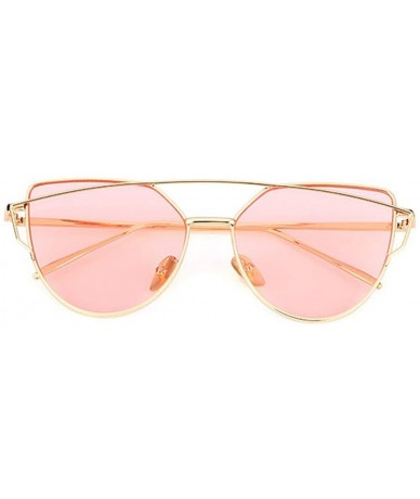 Cat Eye Cat Eye Mirrored Strikethrough Lens Metal Frame Womens Sunglassses J6627 - Gold Frame/Red - CX180WZ789I $23.75