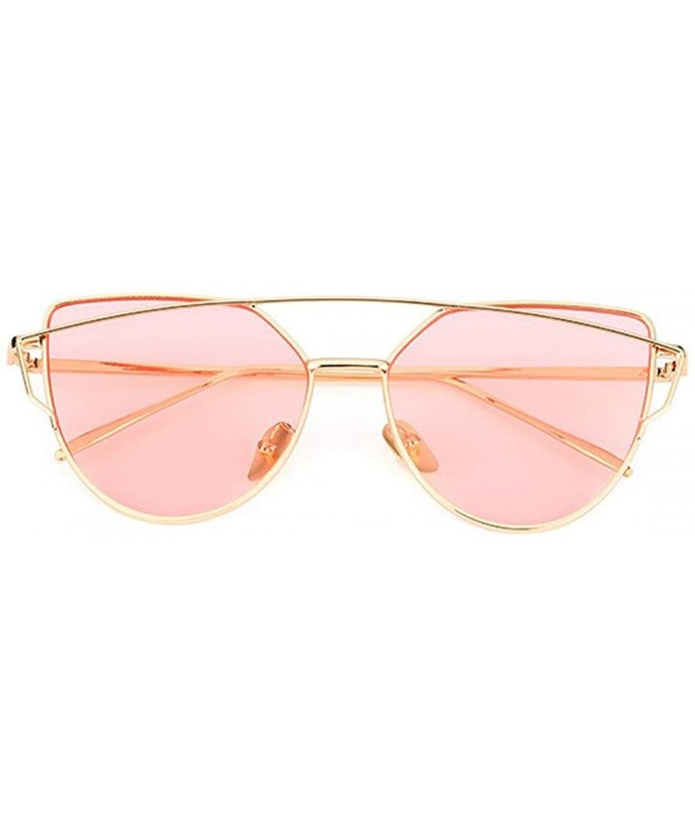 Cat Eye Cat Eye Mirrored Strikethrough Lens Metal Frame Womens Sunglassses J6627 - Gold Frame/Red - CX180WZ789I $23.75