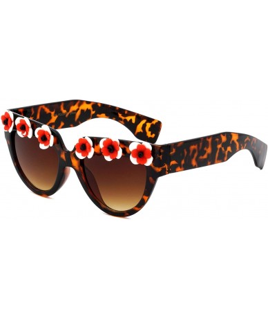 Cat Eye Round Cat Eye Flower Sunglasses - Brown - CR196XET872 $25.70