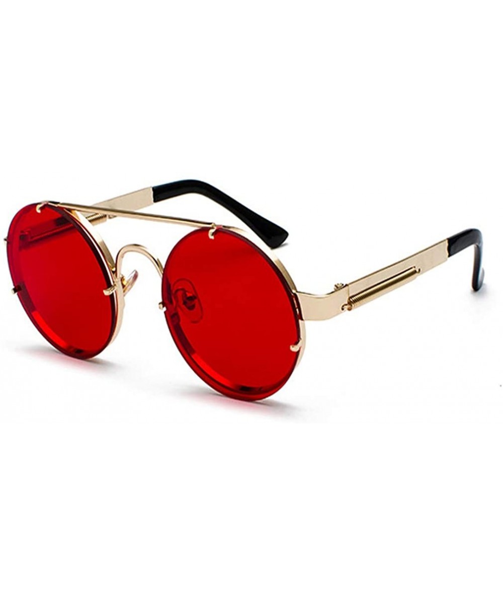 Round Unisex Fashion Sunglasses for Driving-Travel Outdoor Activites UV400 Eyewear - C6-gold Frame Red Lens - C918X7956M7 $42.17