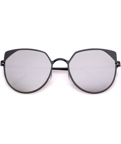 Oversized Women's Oversize Colored Mirror Flat Lens Cat Eye Sunglasses 59mm - Black / Silver Mirror - CQ183CX968S $23.83