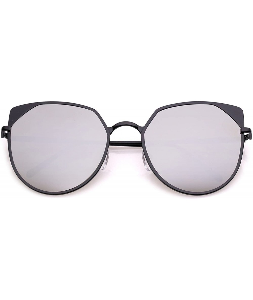 Oversized Women's Oversize Colored Mirror Flat Lens Cat Eye Sunglasses 59mm - Black / Silver Mirror - CQ183CX968S $23.83