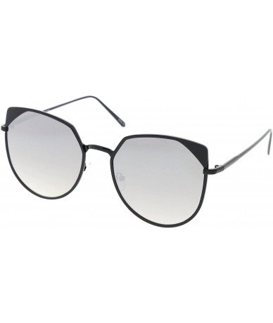 Oversized Women's Oversize Colored Mirror Flat Lens Cat Eye Sunglasses 59mm - Black / Silver Mirror - CQ183CX968S $23.83