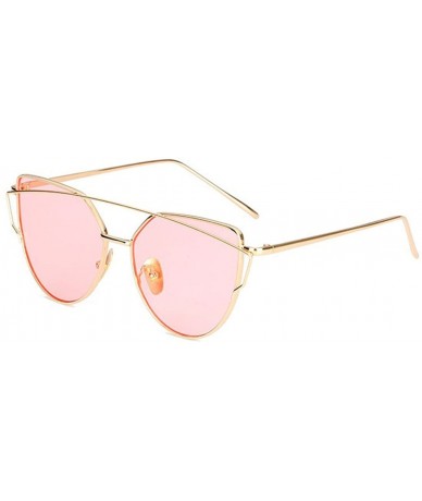 Cat Eye Cat Eye Mirrored Strikethrough Lens Metal Frame Womens Sunglassses J6627 - Gold Frame/Red - CX180WZ789I $23.75