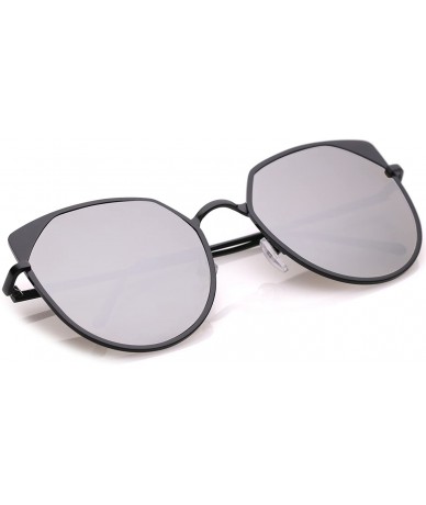 Oversized Women's Oversize Colored Mirror Flat Lens Cat Eye Sunglasses 59mm - Black / Silver Mirror - CQ183CX968S $23.83