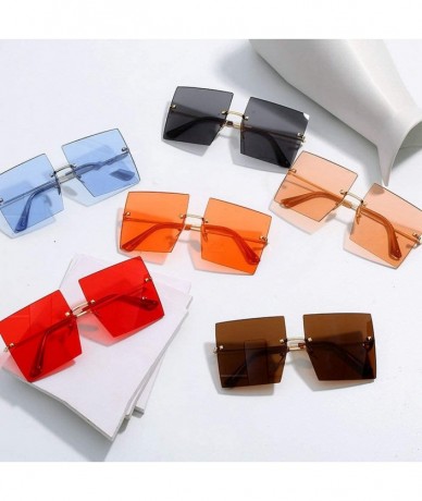 Rimless 2020 Fashion Oversized Square Sunglasses Women Sexy Red Brown Tinted Color Lens Big Rimless Sun Glasses UV400 - CI190...