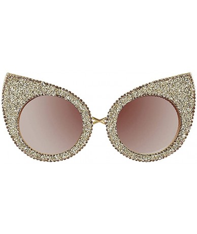 Round Sparkling Crystal Cat Eye Sunglasses UV Protection Rhinestone Sunglasses - Gold-c - CX1939H5TNG $32.00