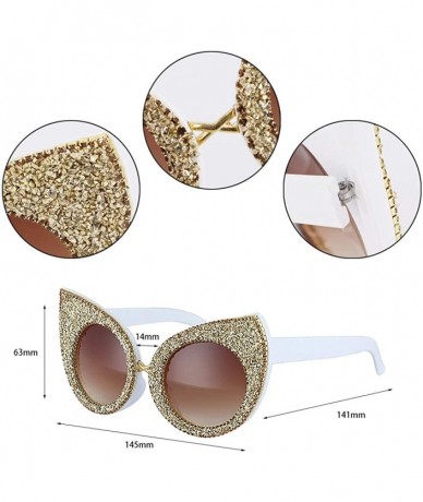 Round Sparkling Crystal Cat Eye Sunglasses UV Protection Rhinestone Sunglasses - Gold-c - CX1939H5TNG $32.00